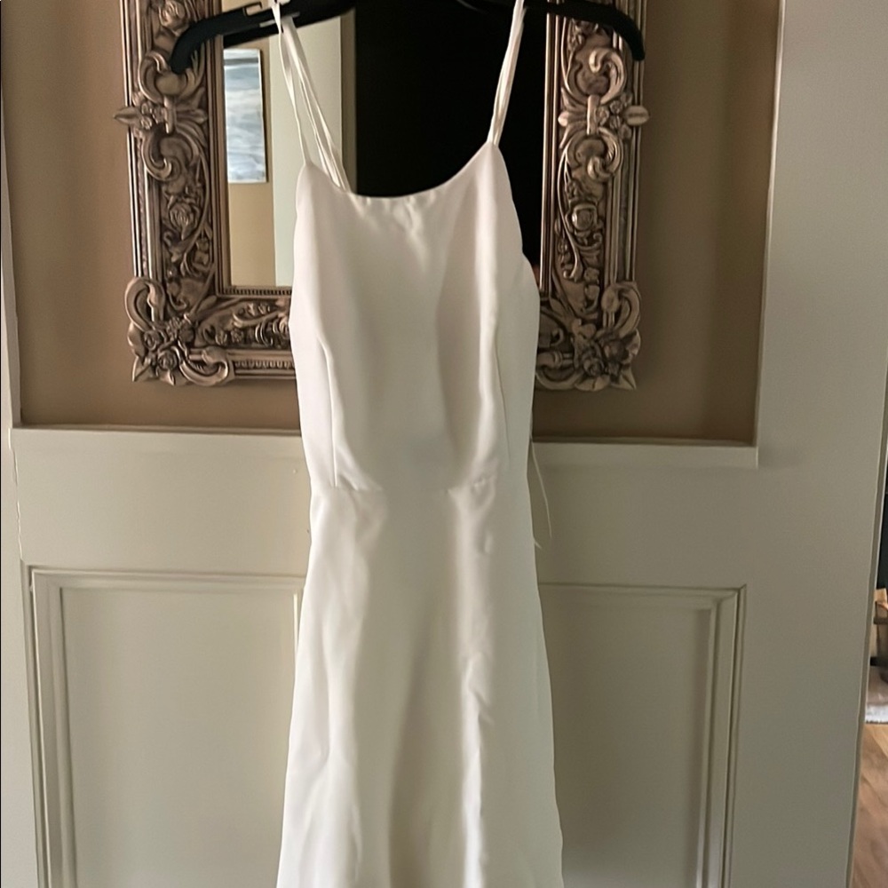 White Sheath Dress with Spaghetti Straps for Brides